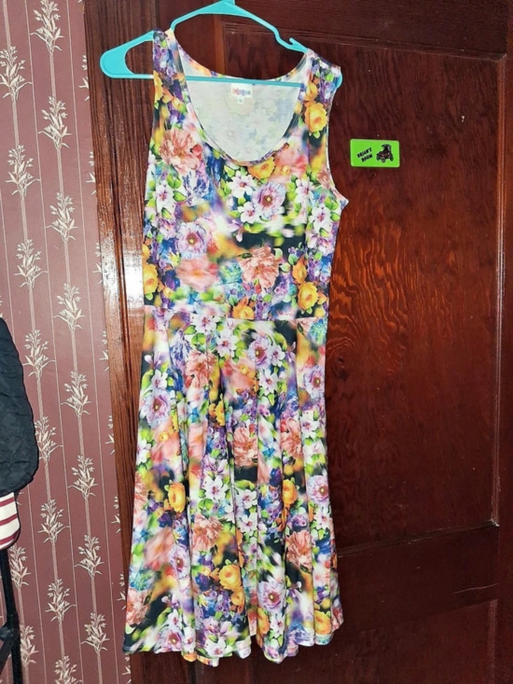LuLaRoe Nicki Dress Floral Maxi Dress in Multicolor & Blue Size LARGE